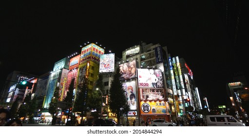 Night View Of Akihabara District In Tokyo, Japan- October 2019. Akihabara Is Center Of Modern Japanese Popular Culture And A Major Shopping District For Video Games, Anime, Manga, Electronics.