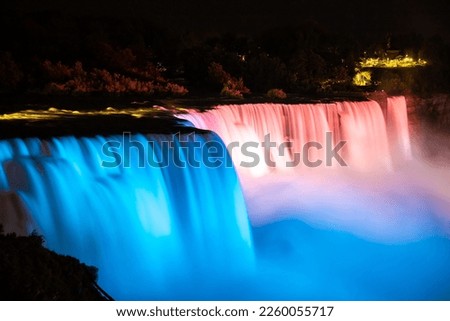 Night view of American falls at Niagara falls, USA, from the American Side