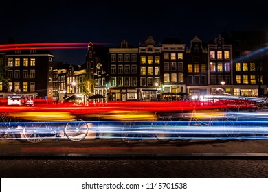 Night View Of Amsterdam City, Netherlands