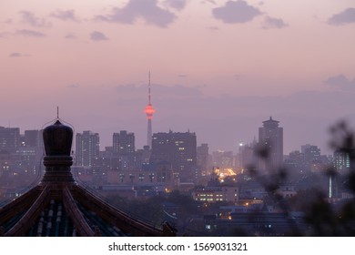 Night View To Beijing TV Tower From Jingshan Park. 