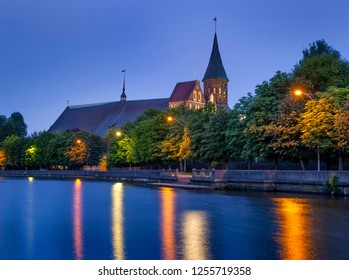 Night View Of Königsberg Cathedral And The Pregolya River, Kaliningrad, Russia