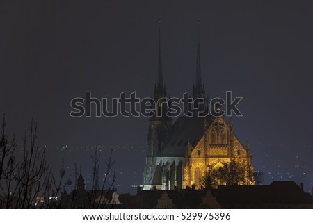 Night view of Cathedral of St. Peter and Paul, Brno, Czech republic