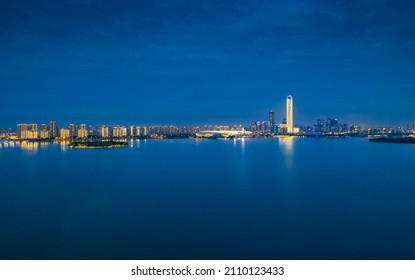 Night View Of CBD In A Industrial Park, Jiangsu Province