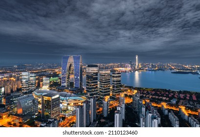 Night View Of CBD In Suzhou Industrial Park, Jiangsu Province