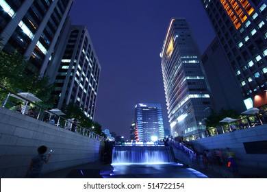 Night view of Cheonggyecheon Stream, South Korea, Seoul