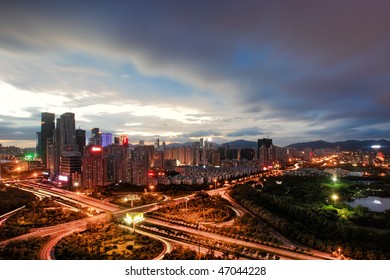 Night View Of City Landscape In Shenzhen China