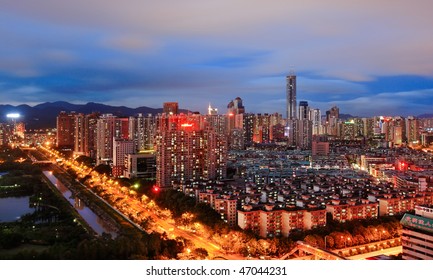 Night View Of City Landscape In Shenzhen China