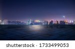 Night view of city lights in front of marble square, Xuzhou, China