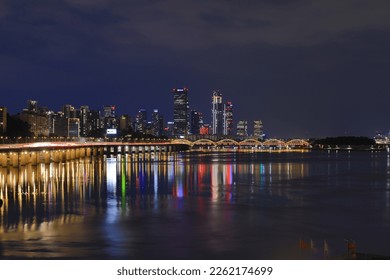 night view, cityscape of seoul, han river