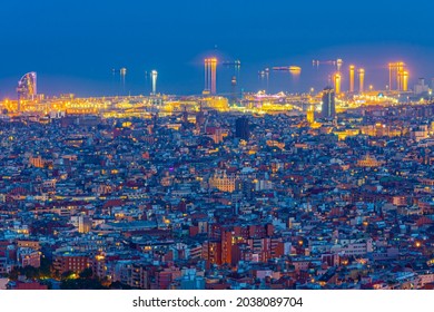 Night View Of The Ciutat Vella Of Barcelona, Spain