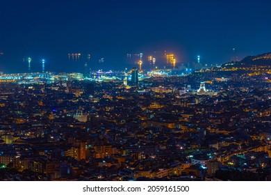 Night View Of The Ciutat Vella Of Barcelona, Spain