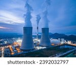 Night view of cooling tower of thermal power plant