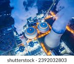 Night view of cooling tower of thermal power plant