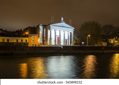 Night View Of The Courthouse Of The City Of Cork In Southern Ireland.