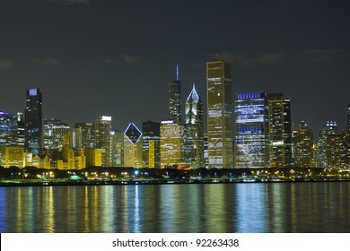 Night View at Downtown Chicago and lake Michigan
