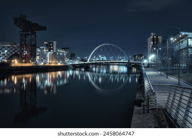 Night view of the embankment and the Clyde Arch. River Clyde, Glasgow, Scotland - Powered by Shutterstock