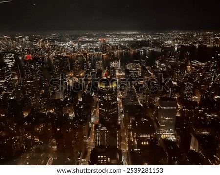 Similar – Skyline of Manhattan at night with skyscrapers lights