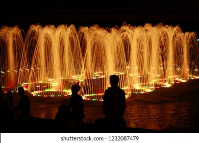 Night view of the ensemble of fountains with lighting. - Powered by Shutterstock