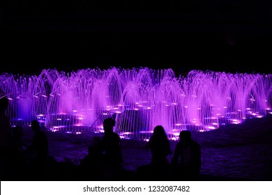 Night view of the ensemble of glowing fountains. - Powered by Shutterstock