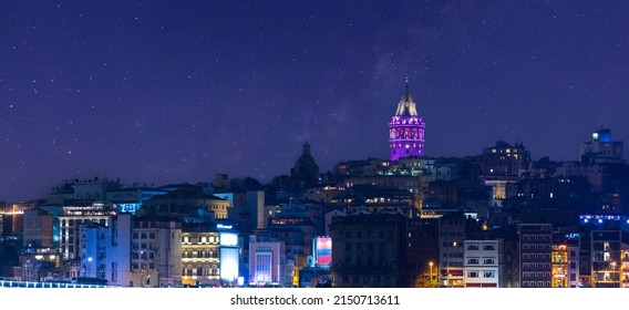 Night view of Galata Tower and Beyoglu city. Galata Tower is the most popular sightseeing area of Istanbul.