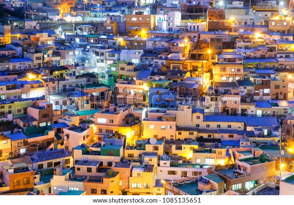 Night View Gamcheon Culture Village Busan Buildings Landmarks