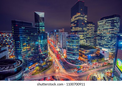 Night View At Gangnam Square Seoul Korea