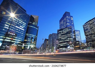 The night view of Gangnam Station intersection - Seoul, Korea - Shutterstock ID 2104273877