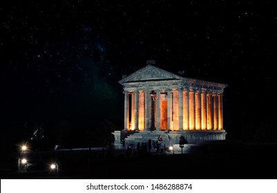 Night view of  Garni Pagan Temple, the hellenistic temple in Republic of Armenia