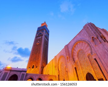 Night View Of Hassan II Mosque In Casablanca, Morocco, Africa