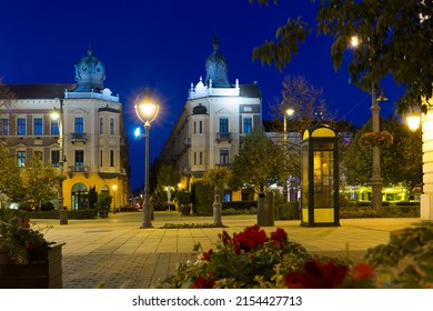 Night View Of Impressive Architecture Of Hungarian Town Debrecen