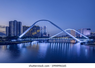 Night view of Jiaomen Bridge in Nansha, Guangzhou, China