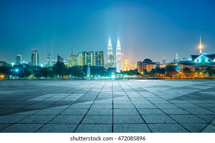 Night View Of Kuala Lumpur City With Empty Floor