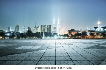 Night View Of Kuala Lumpur City With Empty Floor