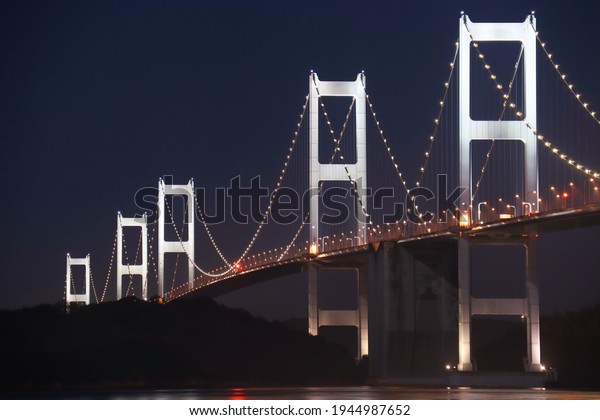 Night View Kurushima Kaikyo Bridge Seen Stock Photo Edit Now