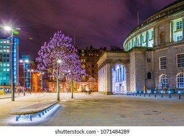 Night View Of The Manchester Central Library, England
