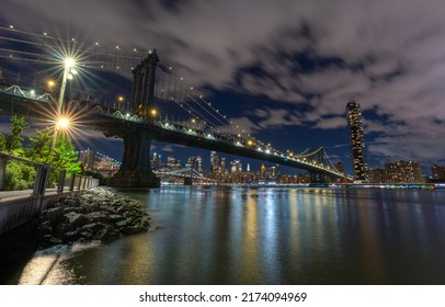 Night View Of Manhattan Bridge From Dumbo - Brooklyn New York Usa