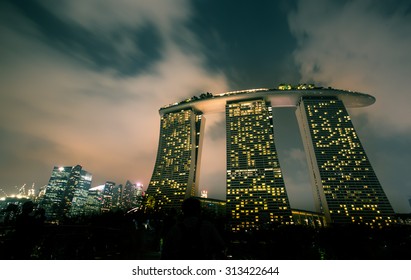 Night View Of Marina Bay Sands In Singapore.