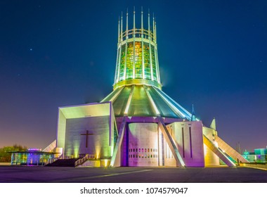 Night view of the metropolitan cathedral in Liverpool, England.
 - Powered by Shutterstock