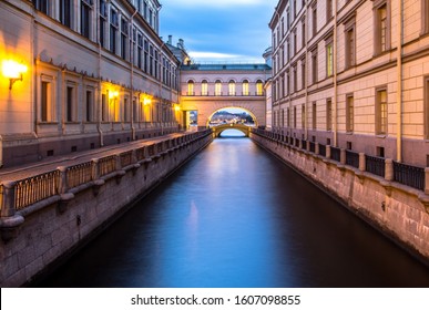 Night view of the Moika river and reflection in the water of illuminated buildings ,  in Saint Petersburg, Russia