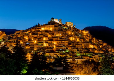 Night View Of Morano Calabro In The Province Of Cosenza, Calabria Region, Italy