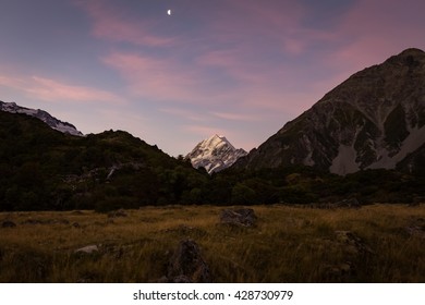 Night View With Mt. Cook And Stars In The Sky At White Horse Hill Campground