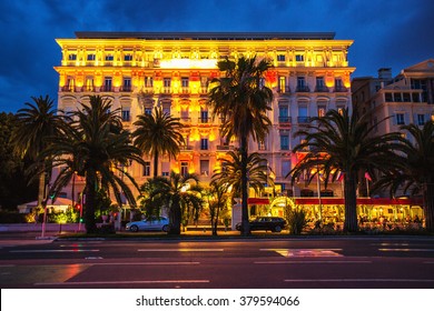 Night View From Nice, France - Mobile People And Stable Buildings