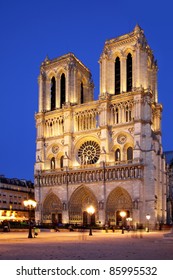 Night view of Notre Dame de Paris, France