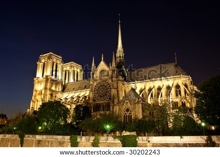 night view of Notre Dame Paris France