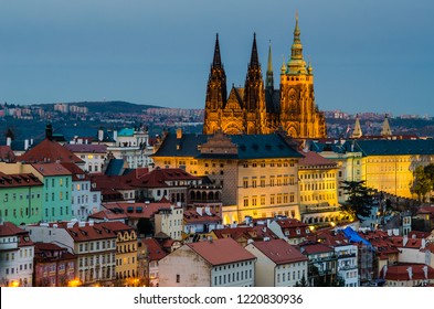 Night view of the old city centre of Prague