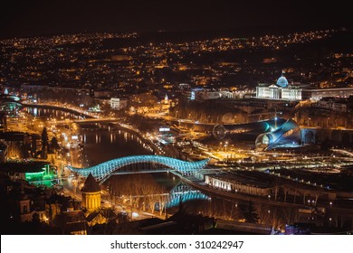 Night View Of Old Town Of Tbilisi. Tiflis Is The Largest City Of Georgia, Lying On The Banks Of Mtkvari River