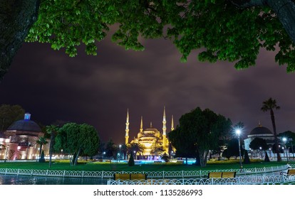 Night view on Blue Mosque from Mehmet Akif Ersoy Park
