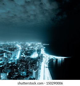 Night View On Chicago Skyline 