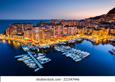 Night view on Fontvieille and Monaco Harbor