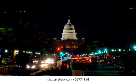 Night View On US Capitol From Pennsylvania Avenue